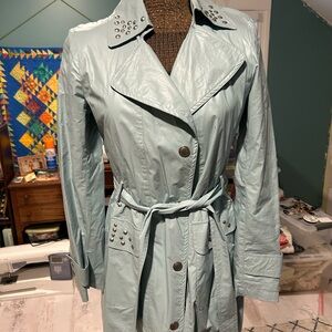 Via Spiga Light Blue Trench Coat with Studded Accents